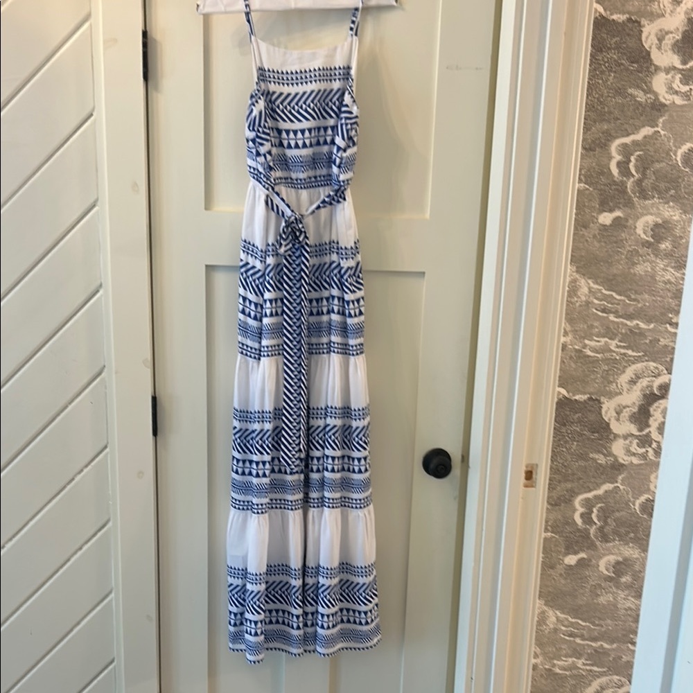 Blue and White Patterned Maxi Dress